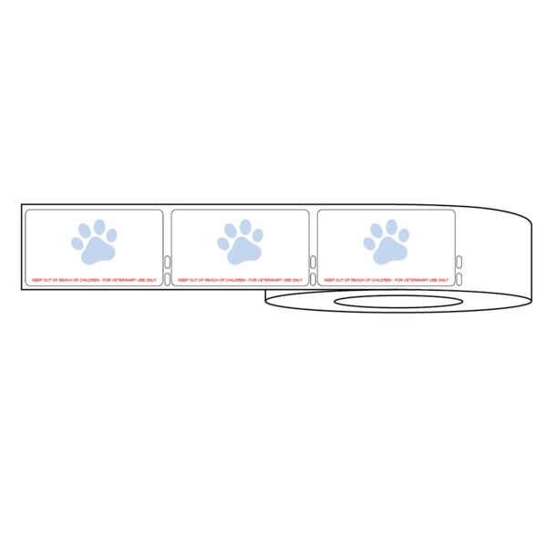 Dymo Label w/Paw Print & Warning 3-1/2"x1-15/16" White w/Blue& Red